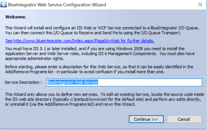 Web Service configuration wizard
